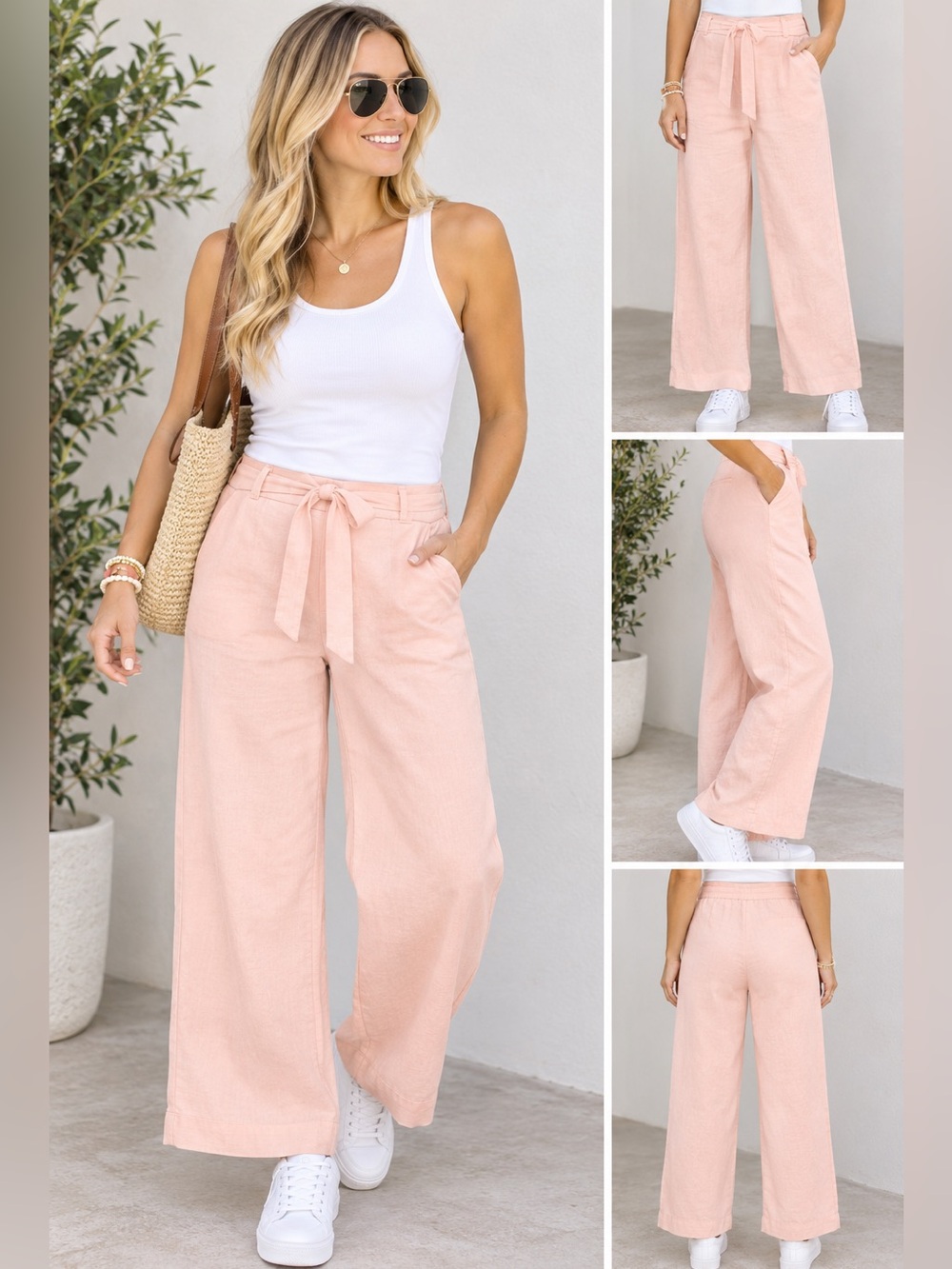 Mango  women’s casual Wide-Leg Tie Waist Pants in light Orange size S